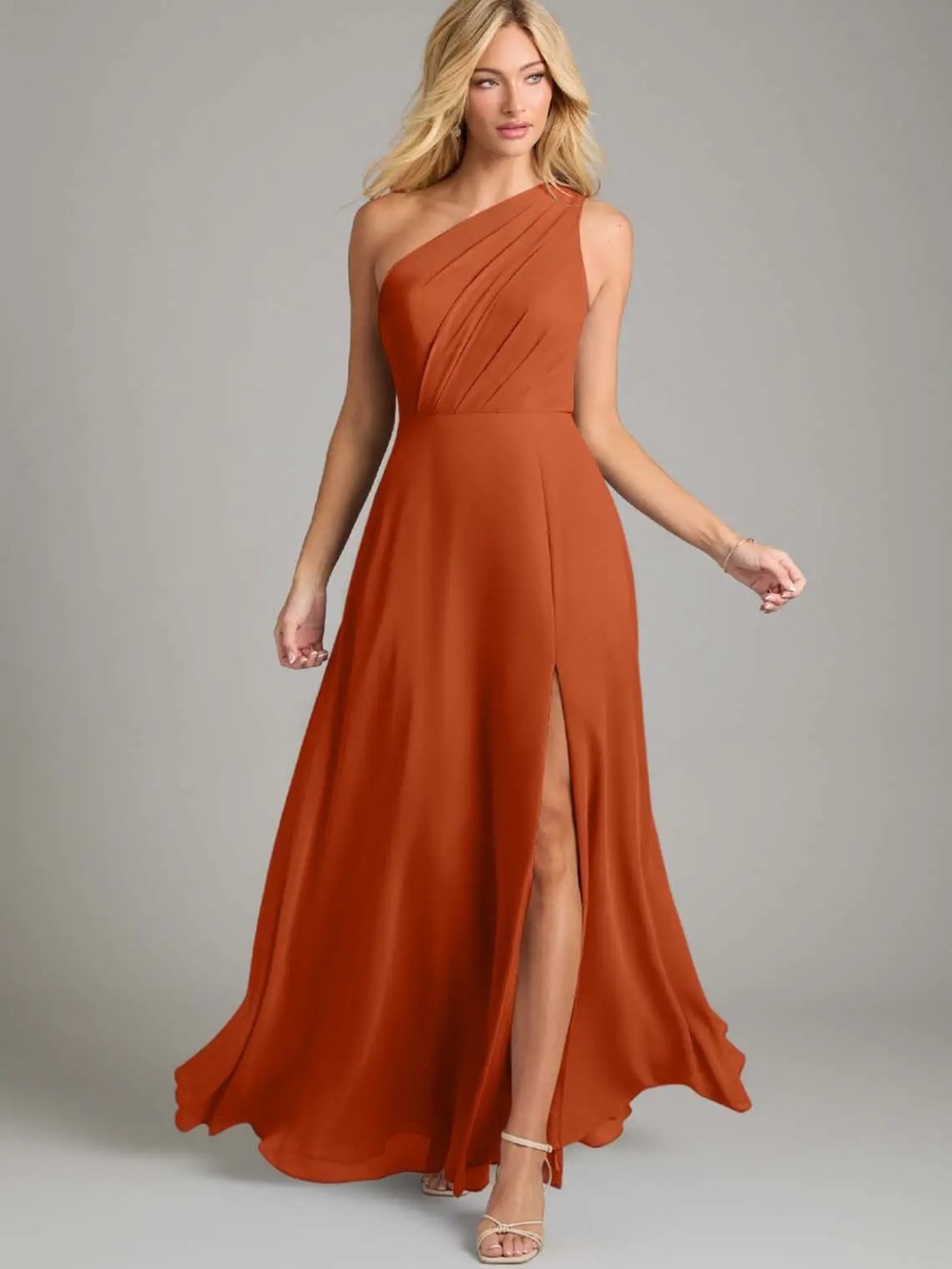 Azazie One-Shoulder Burnt Orange Gown